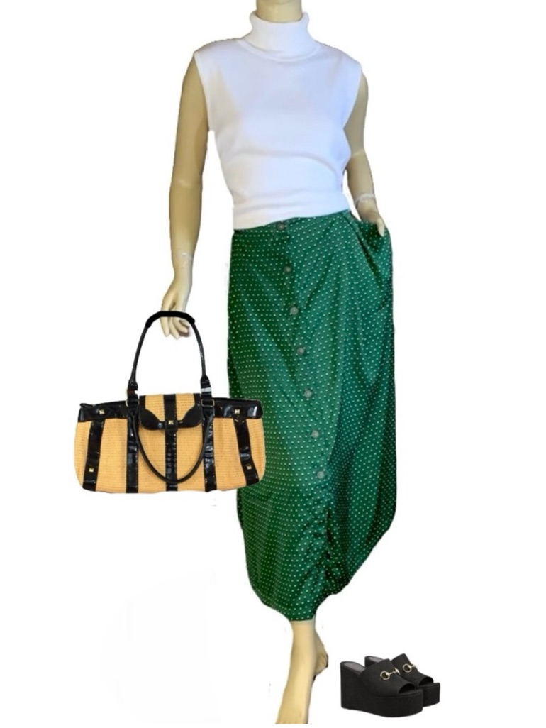 Who What Wear Green W/White & Black Polka Dot Pattern Midi Skirt (18w)